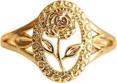 Chunky Gold Ring For Women, Trendy Rose Flower Rings Copper Daily Wear Wedding Statement Promise Engagement Party Jewelry Wife Mother Gift Birthday Valentines Mom