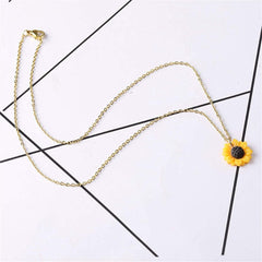 Sunflower Pendant Necklace Pearl Leaf Chain Resin Handmade Drop Choker Necklace for Women s