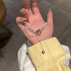 Irregular Heart Necklace for Women Y2k Pink Zircon Pearl Diamond Women's Fashion Pendant Hot Fashion Pink Jewelry for Women