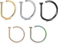 2 PCS 20G Gold D Shaped Nose Rings Hoops Single Piercing Jewelry for Men and Women