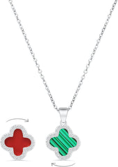 SHINYY 2 Side Crystal Clover Necklace for Women | 18K Gold Plated Four Leaf Lucky Pendant | 4 Leaf Cubic Zirconia Jewelry for Her