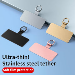 Heavy Duty Tether Tab - 44lbs Load Capacity, Metal Lanyard Patch & Strap Adapter for iPhone Android, Universal for Full Phone Cases (Fashion Silver+Black)