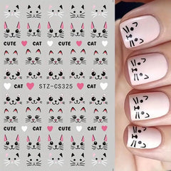 4 Sheets Cute Pink Cat Nail Art Stickers Set - 3D Cartoon Kitten Graffiti Nail Decals for DIY Manicure, Self-Adhesive Nail Decal Nail Art Supplies Manicure Sliders, Perfect for Girls' Nail Care