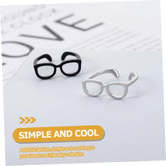 Adjustable Eyeglass Shape Open Ring for Women and Teen Premium Copper Fashion Accessory Fits Comfortable Skin-friendly Design