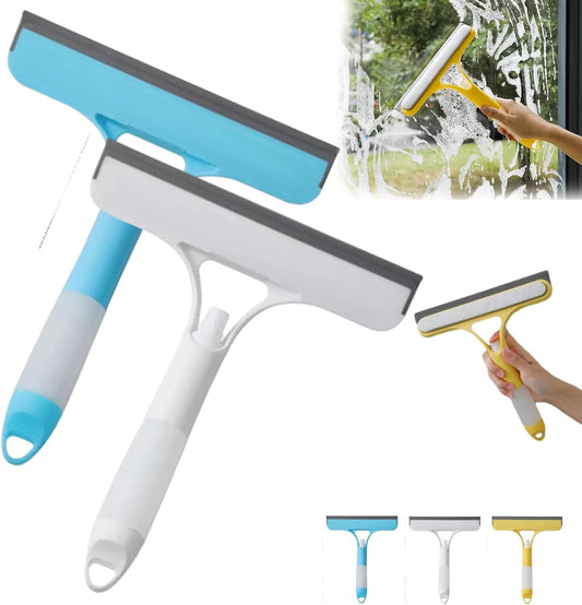3 in 1 Window Cleaning Scraper with Spray, 2025 New Multi-Function Glass Cleaner Squeegee Tool for Shower Glass, Tile, Mirror Cleaning, All-Purpose Spray Function Brush with Ergonomic Handle (Yellow)