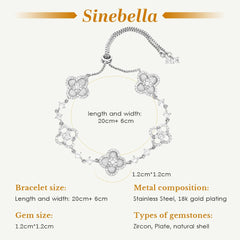 Women's 18K Gold Plated Clover Bracelet with Natural Shell - Four Leaf Lucky Charm Dainty Link Bracelets Jewelry for Women, Trendy Birthday/Mother's Day Gift