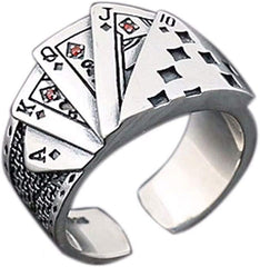 Poker Games Casino Ring Stainless Steel Diamond Spade Flush Playing Cards Statement Band Ring Vintage Gambling Punk Jewelry Adjustable for Women Men (Spade)