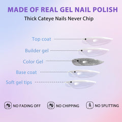 KQueenest Cat Eye Light Pink Press on Nails Medium Almond, 30 Pcs Glitter Nude Pink Fake Nails Press ons, Sparkly Acrylic Nails with UV Coating, Reusable Glue on Nails for Women Summer