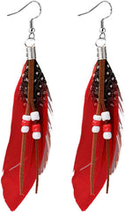 Feather Earrings Women vintage bohemian long drop