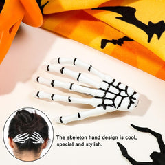 AKOAK 2 Pairs (4 Pcs) Halloween Hair Clip with Skeleton Hand Claw, Female Hair Styling Accessories for Girls (White)