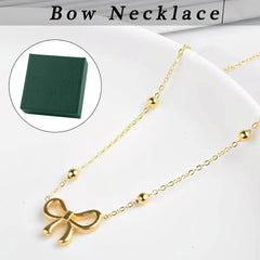 TESTRYE 18K Gold Bow Necklace,Dainty Bow Pendent Choker Necklace Bowknot Bow Tie Necklace for Women
