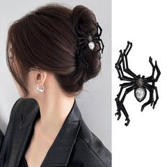 1 Pack Black Spider Hair Claw Clips Halloween Hair Clips for Women Strong Hold Metal Hair Jaw Clips Large Spider Pearl Exquisite Design Halloween Hair Barrette Clips for Costume Party Hair Decoration