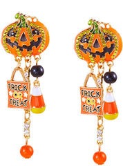 Halloween Pumpkin Earrings for Women Long Tassels Smiling Face Pumpkin Inlaid rhinestones Drop Earrings Halloween Jewelry