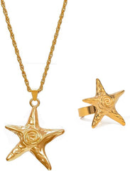 Starfish Necklace for Women Gold Star Swirl Pendant Necklace Summer Beach Ocean Shell Necklace Starfish Seashell Charm Necklace Trendy Vacation Star Jewelry