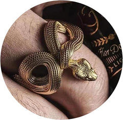 Vintage Gold Snake Ring - Adjustable, Black, Fashion Animal Ring for Women & Men