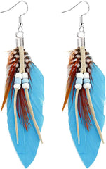 Feather Earrings Women vintage bohemian long drop