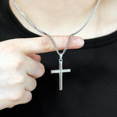 HSWYFCJY Cross Necklace Men Silver/Gold/Black Chain with Bevelled Cross Pendant Stainless Steel Cross Necklace for Men Women Chain Length 45-60cm Holiday/Birthady/Christian Gifts for Boys Girls