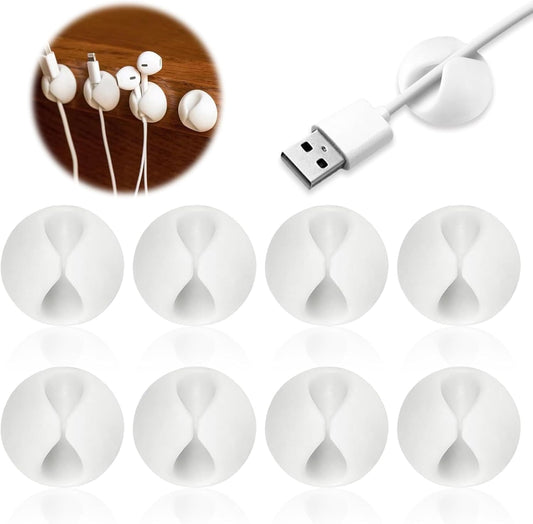 Silicone cable management holders, Adhesive Cable Management Cord Organiser, Cable Clips Holders for desk, power cable, headphone cable, TV cable, Home office (8 White)