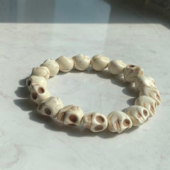 2pcs(large and small) Skull Bracelet with Colorful Howlite & Synthetic Turquoise Beads - Skeleton Tibetan Prayer Mala Bead Bracelet for Men and Women, Couples Jewelry