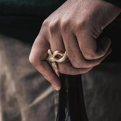 Vintage Gold Snake Ring - Adjustable, Black, Fashion Animal Ring for Women & Men