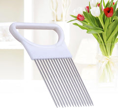 Kichvoe Prong Onion Holder and Vegetable Slicer with Non- Plastic Handle for Easy Cutting of Tomatoes Lemons Potatoes and More Precision Tool for Preparation