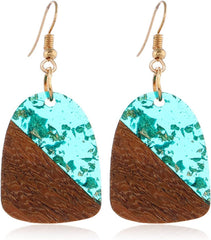 Lightweight Bohemian Wooden Acryluc Resin Geometric Bar Rould Drop Dangle Natural Wood Earrings Ethnic African Western Statement Handmade Jewelry for Women