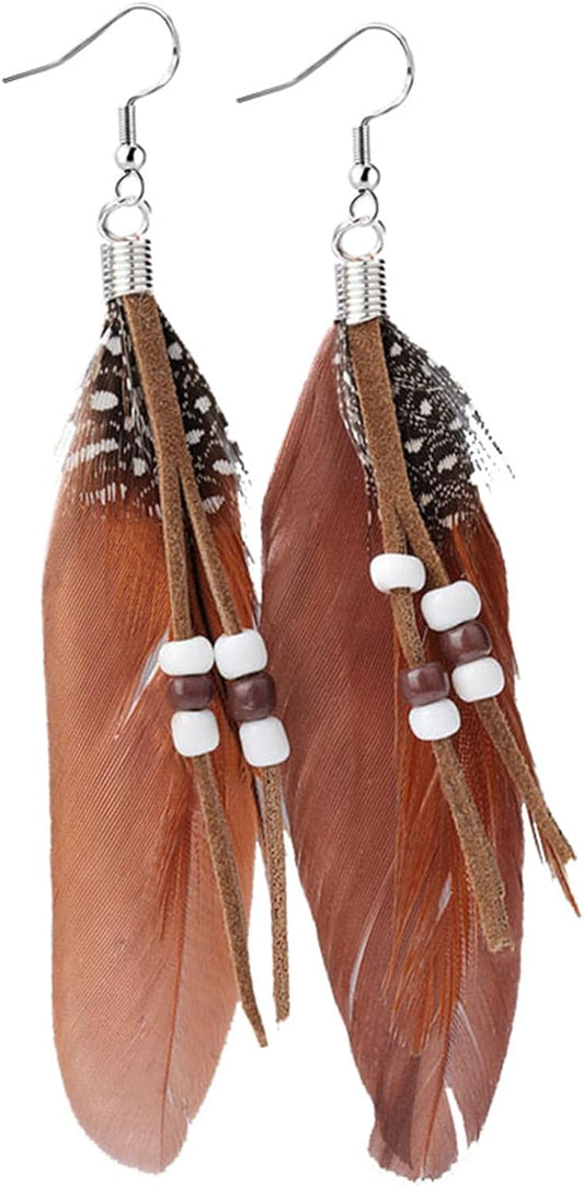 Feather Earrings Women vintage bohemian long drop