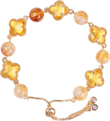 picofun Four-leaf Clover Amethyst Beads Bracelet for Women, Stress Relief Anxiety Yoga Bracelet, Crystal Stone Beaded Stretch Bracelet,Handmade Trendy Jewelry Gifts for Lover, Mom, Friends