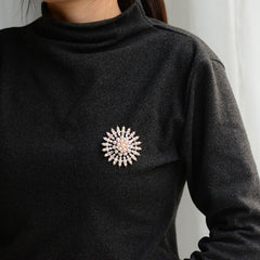 50mm Sun Pearl Brooch Pin for Women Trendy 14K Gold Plated Sunflower Pin Snowflake Brooch Stylish Crystal Brooch Elegant Clothing Hat Bag Accessories Jewerly for Women