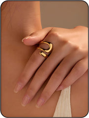 Chunky Rings For Women, Gold Silver Thumb Ring Asymmetrical Wavy Curve Ring Adjustable Non Tarnish Dainty Stainless Steel New Year Anniversary Birthday Jewelry Gift