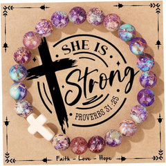 JoycuFF , Cross Bracelets for Women, Faith Religious Easter Catholic Christian Jewelry, Meaningful Baptism Communion Confirmation Natural Stone Bracelets for Women