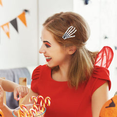 AKOAK 2 Pairs (4 Pcs) Halloween Hair Clip with Skeleton Hand Claw, Female Hair Styling Accessories for Girls (White)