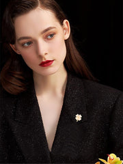 Cute Cats Eye Clover Leaf Brooch Breastpin for Women Girls Gold Plated Fashion Lucky Shamrock White Flower Brooches Lapel Pins Dainty Dress Accessories Birthday Holiday St.Patrick's Day Jewelry Gift