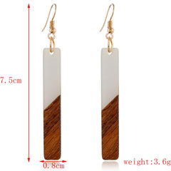 Lightweight Bohemian Wooden Acryluc Resin Geometric Bar Rould Drop Dangle Natural Wood Earrings Ethnic African Western Statement Handmade Jewelry for Women