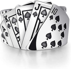 Poker Games Casino Ring Stainless Steel Diamond Spade Flush Playing Cards Statement Band Ring Vintage Gambling Punk Jewelry Adjustable for Women Men (Spade)