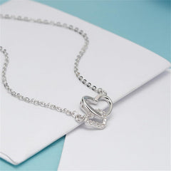 MALOYANVE Tiny Double Heart Necklace Dainty Cute Small Sterling Silver Cubic Zirconia Two Love Pendant Necklace Love Jewelry for women