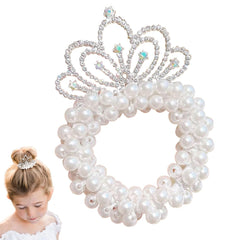 Baby Toddler Hair Ties, Pearl Beads Hair Scrunchies with Crown, Hair Ties Band Elastic Hari Bands Ponytail Holders Hair Accessories for Princess Crystal Shiny Tiaras Headbands (Cloud)