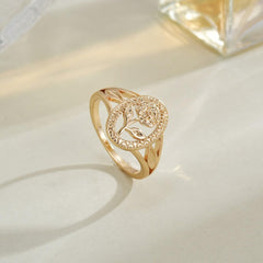 Chunky Gold Ring For Women, Trendy Rose Flower Rings Copper Daily Wear Wedding Statement Promise Engagement Party Jewelry Wife Mother Gift Birthday Valentines Mom