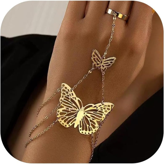 Hand Chain Bracelet Gold Ring Bracelet Hand Chain Butterfly Bracelets for Women Halloween Jewelry Gifts