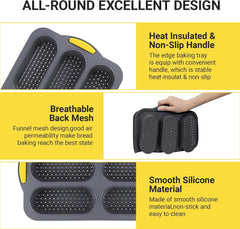6-Cavity Silicone Baguette Bread Pan, Non-stick French Bread & Hot Dog Bun Mold, Foldable Loaf Pan Baking Tool for Hoagie Homemade Rolls, Dishwasher Safe,Easy Release, Local Stock- 1 Pack Gray