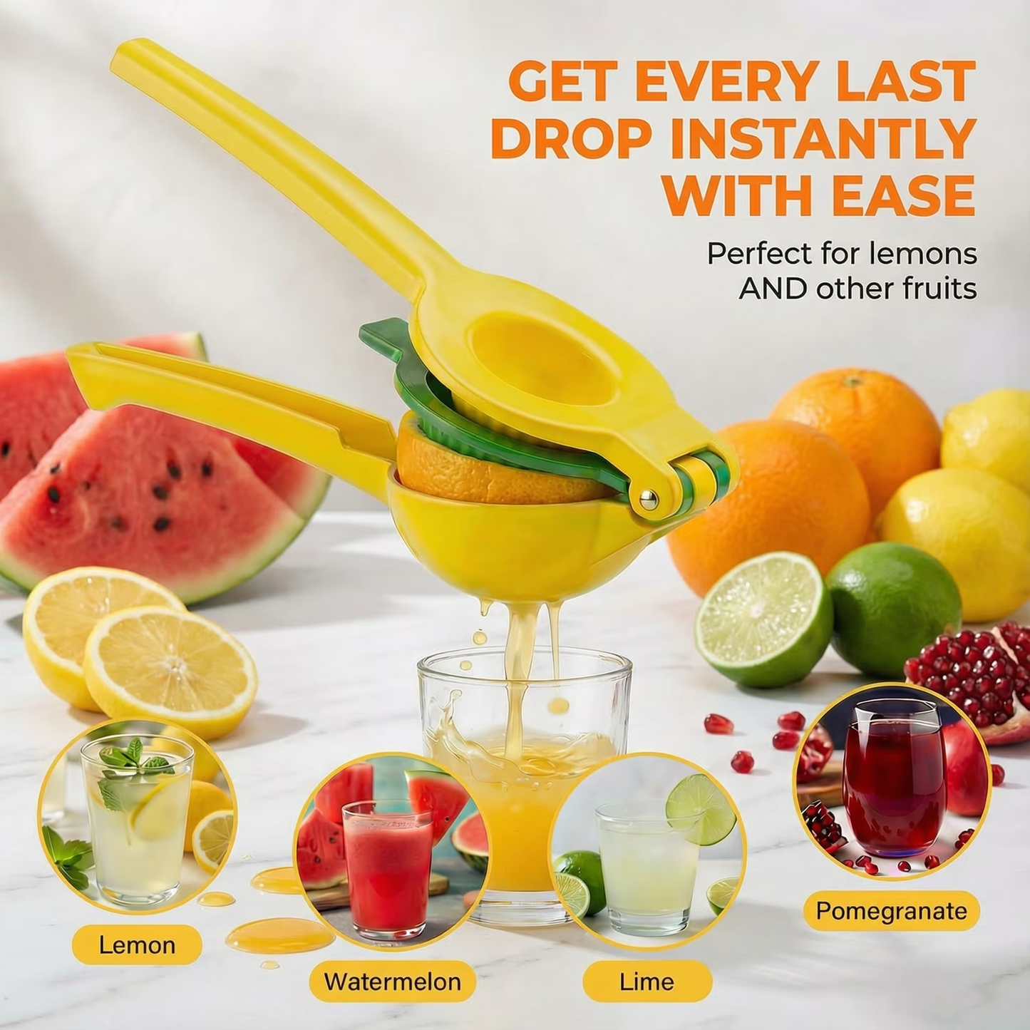 2-in-1 Lemon & Lime Squeezer Manual Citrus Juicer, Heavy Duty Hand Press for Home Kitchen & Bar Cocktails (1 Pack), Yellow/Green