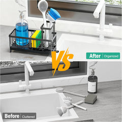 Sponge Holder for Kitchen Sink – Stainless Steel Sink Caddy Organizer with Brush Holder, Rustproof 304 Stainless Steel Countertop Storage for Soap Dispenser, Soap, Sponge, Dish Brush