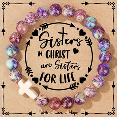 JoycuFF , Cross Bracelets for Women, Faith Religious Easter Catholic Christian Jewelry, Meaningful Baptism Communion Confirmation Natural Stone Bracelets for Women