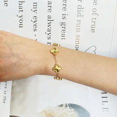 18K Gold Plated Clover Bracelet Dupes Gold Lucky Bracelet for Women Flower Four Leaf Bracelets Danity Jewelry Gifts for Women