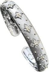 Gold Bracelets for Women, Silver Gold Stripe Bangle Bracelet Cuff Flower Shaped With Simulated Diamond Trendy Mixed Metal Open Gift for Mom Her Jewelry