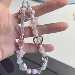 Cute Phone Charms Aesthetic Punk Cross Butterfly Beaded Phone Strap Y2K Cell Phone Charms Cute Accessories for Phone Bag Keychain Camera Pendants