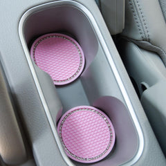 2 Pack PVC Car Coasters, Car Cup Holder Auto Insert Coaster - Car Accessories Sparkly Crystal Cup Mats Anti Slip Universal Vehicle Interior Girly for Girls, Women (Pink)