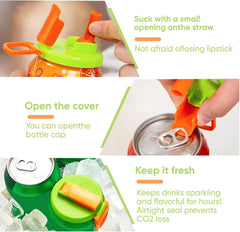 4 Pcs Soda Can Lids with Straw: Reusable Straw Soda Can Lid for Fizzy Drinks - Leak-Proof Covers for Standard Cans – Colourful Can Tops for Cola, Juice, Beverage