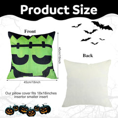 Tegeme 4 Pcs Halloween Pillow Covers 18x18 Inch Ghost Black Cat Monster Pumpkin Funny Pillow Covers Farmhouse Rustic Burlap Pillowcase Halloween Linen Cushion Case for Sofa Couch Home Indoor