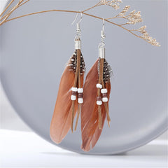 Feather Earrings Women vintage bohemian long drop